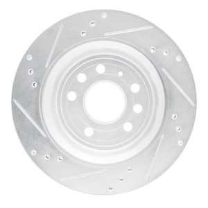 Cadillac BLS Brake Rotor (1) - Rear Right - R1 Concepts - Drilled & Slotted - Silver - `03-`11